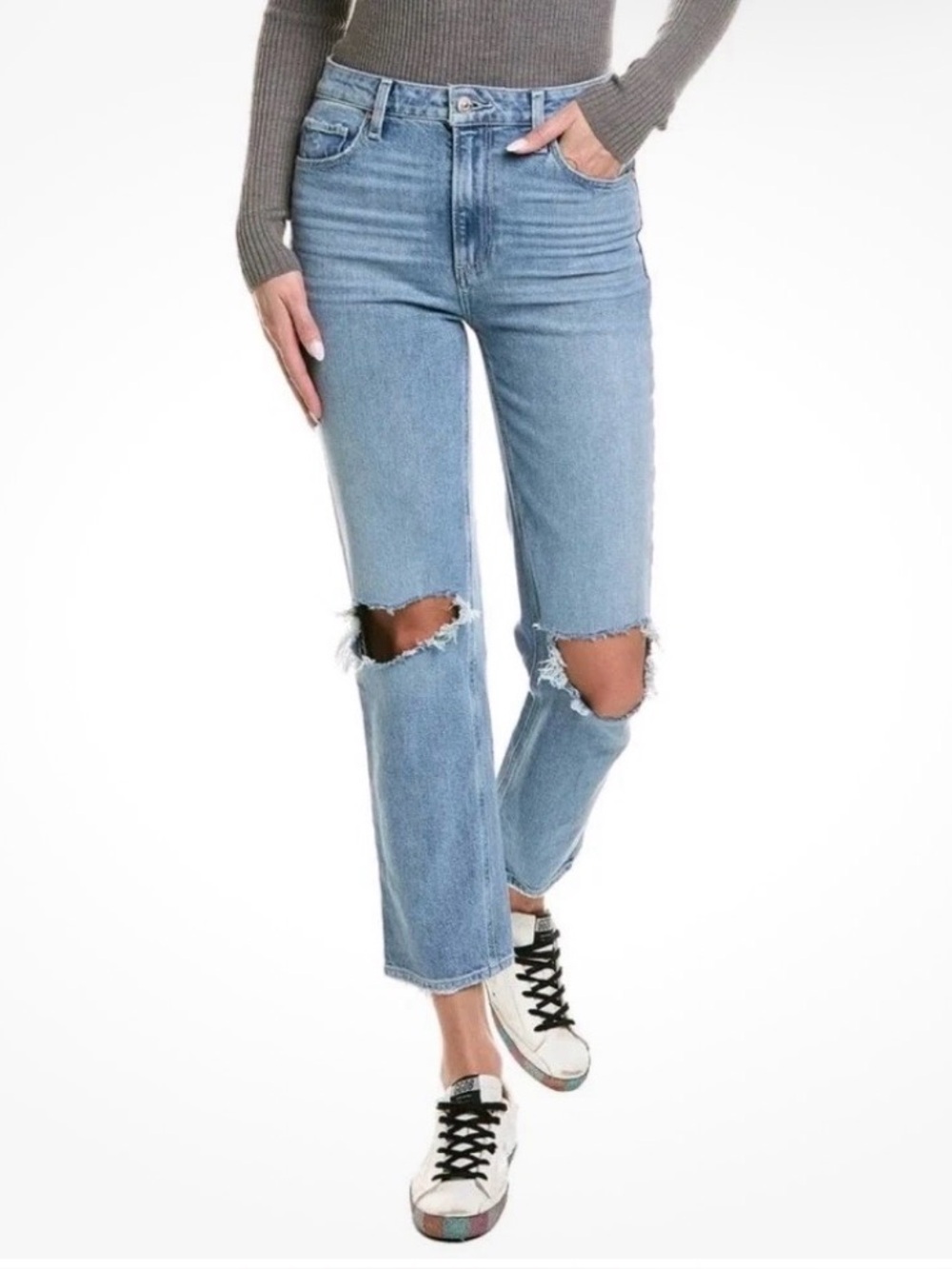 PAIGE Sarah straight ankle Light Blue Ripped Jeans